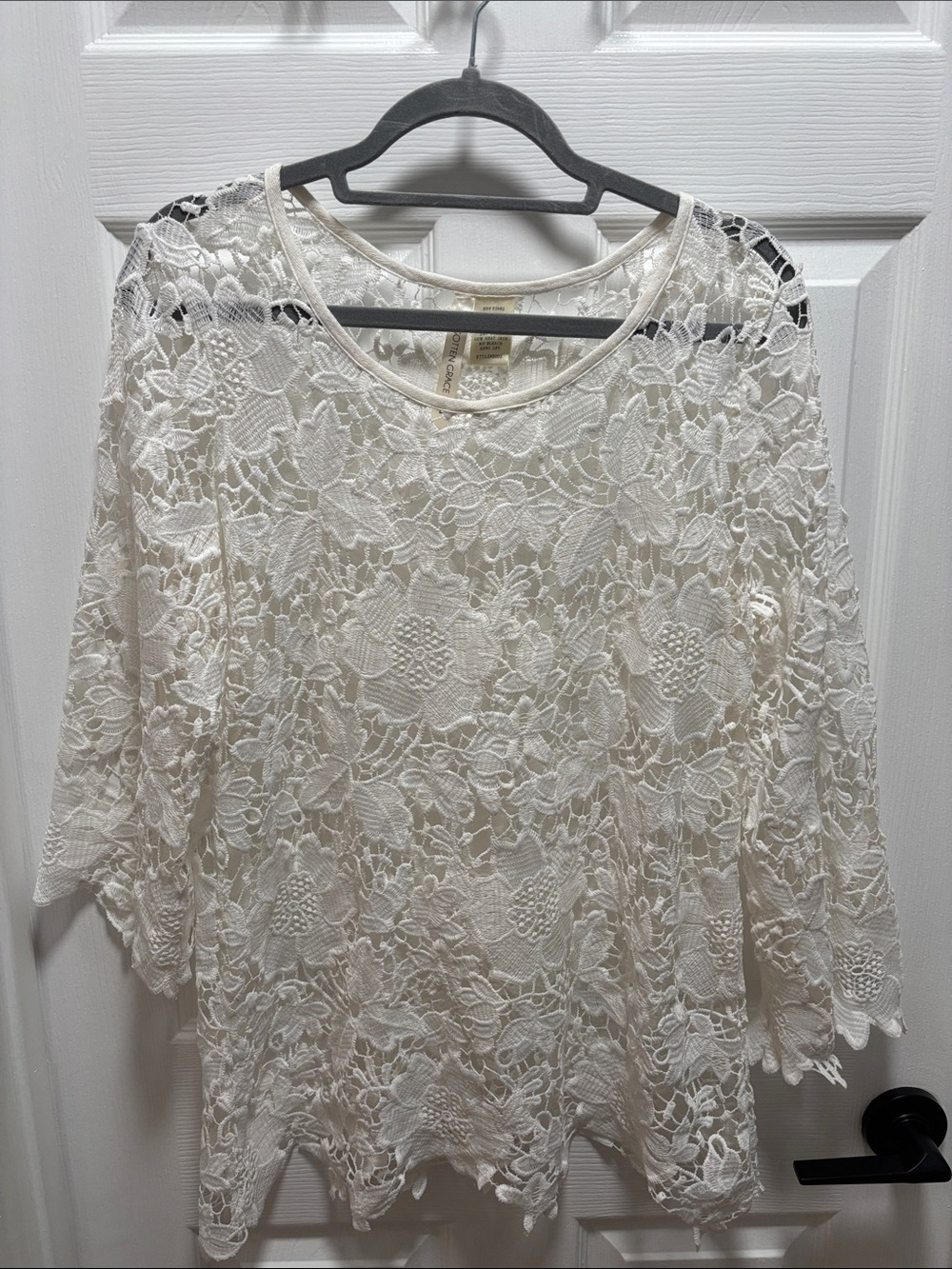 Women's White Lace Overlay Scoop Neck Blouse